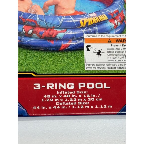 Spider-Man Inflatable Kiddie Pool 48" Marvel 3 Ring Summer Water Play - Picture 4 of 4